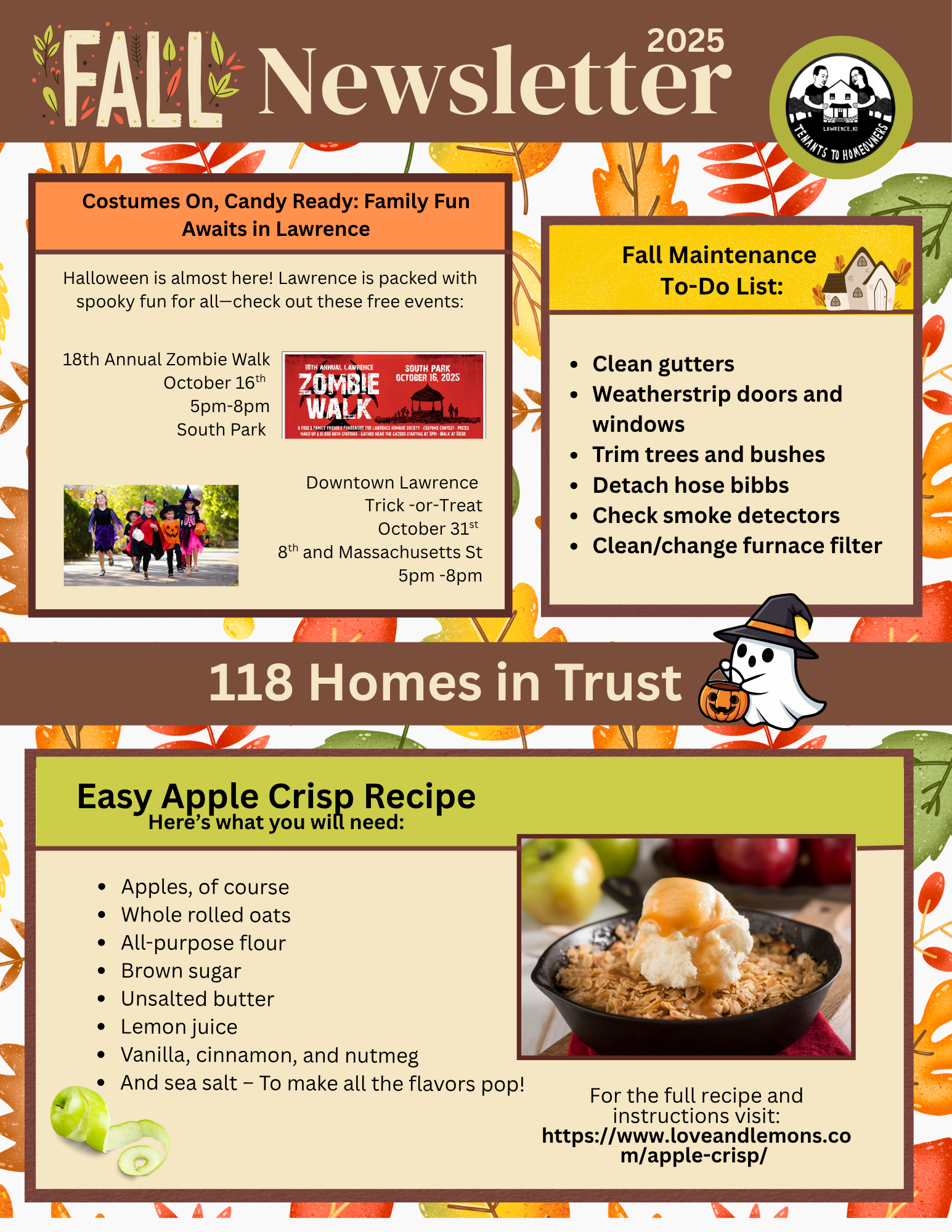 Fall newsletter with events and recipes